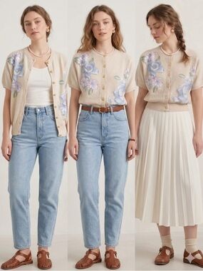 Vtg 90s CALICO Floral Embroidered Cardigan Sweater M/L Grannycore Cottagecore
